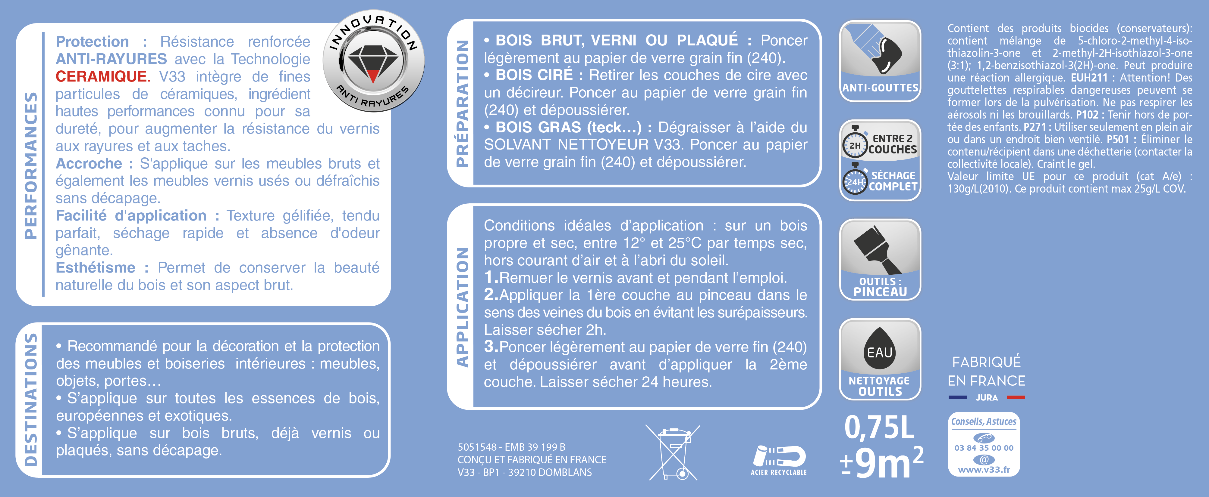 Vernis meuble et objet V33, incolore mat, 0.75l - 5