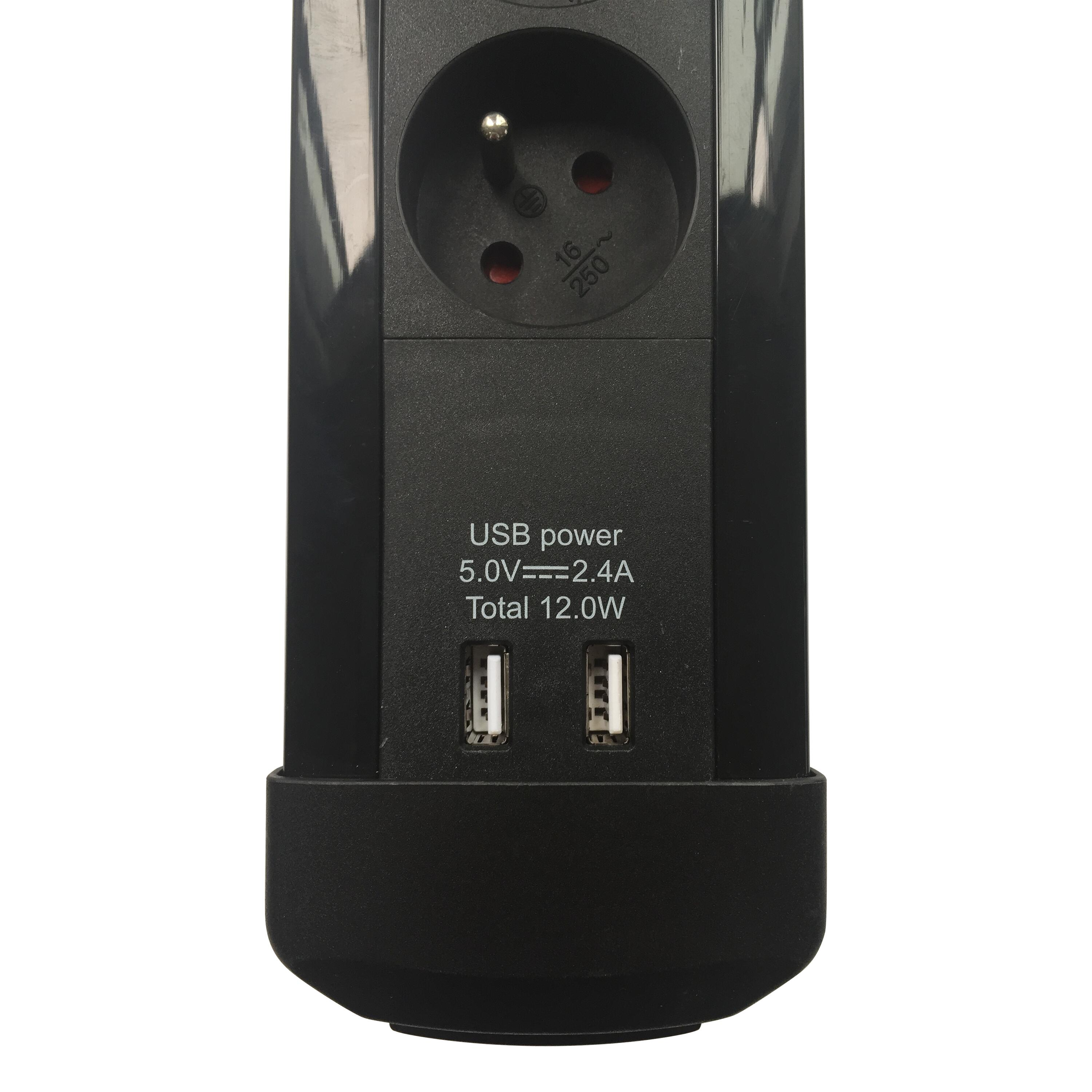 Multiprise USB parafoudre, 5 prises + 2 USB-A noir, 3680 W, LEXMAN - 5