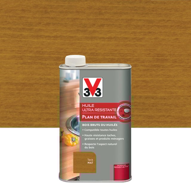Huile bois intérieur plan de travail V33, teck Resist'activ mat, 0.5l
