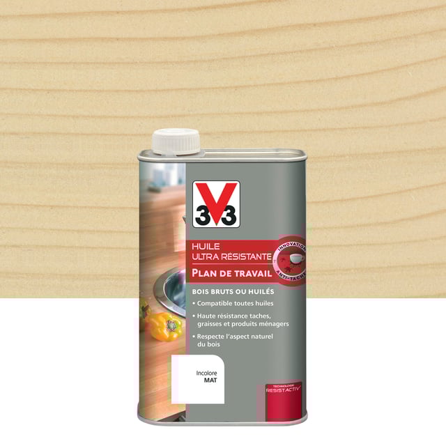 Huile bois intérieur plan de travail V33, incolore Resist'activ mat, 0.5l