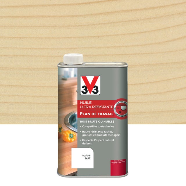 Huile bois intérieur plan de travail V33, incolore Resist'activ mat, 0.5l