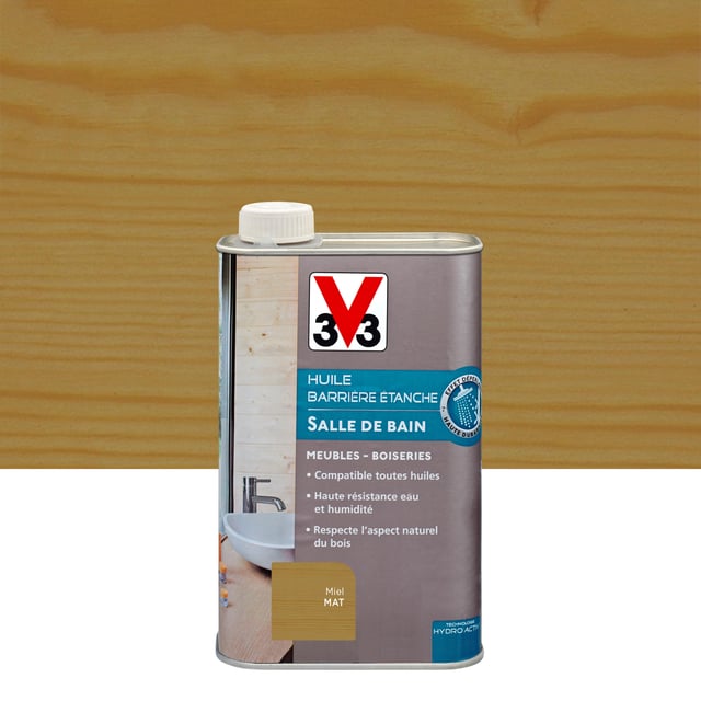 Huile bois intérieur V33, miel Barrière étanche mat, 0.5l