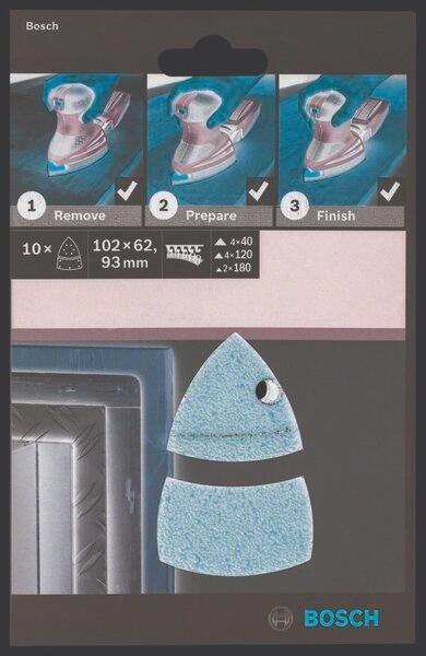 Lot de 10 feuilles abrasives 102 x 62 mm grain 40/120/180 BOSCH - 4