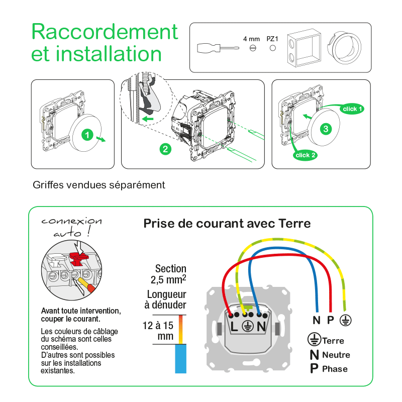 Prise avec terre à assembler Odace, SCHNEIDER ELECTRIC, blanc - 3