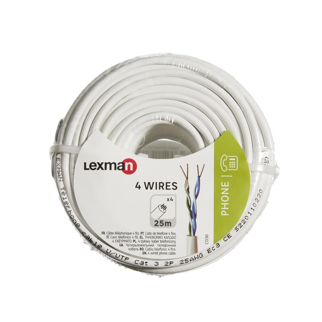 Câble téléphonique 2 paires 0.162mm², 25m, LEXMAN