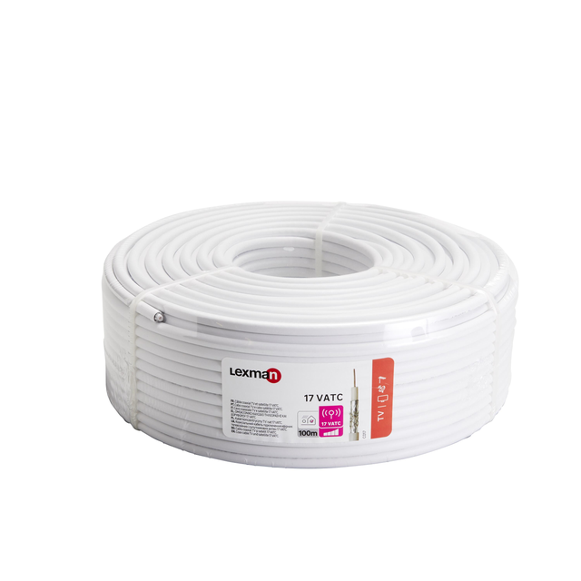 Câble antenne tv coaxial, 17 VATC, 100m, LEXMAN