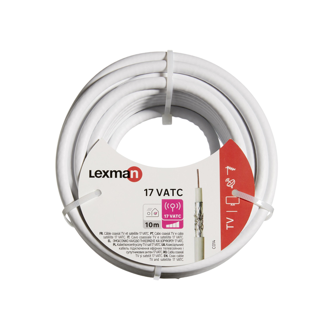 Câble antenne tv coaxial, 17 VATC, 10m, LEXMAN