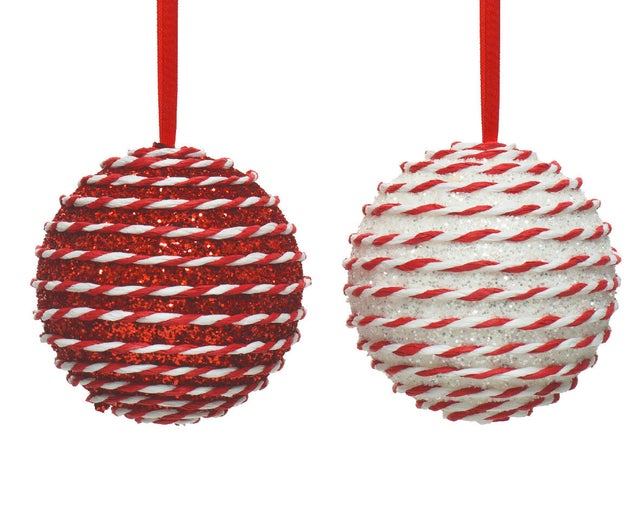 Bola de natal riscas ⌀10 cm vermelho e branco (sortido)