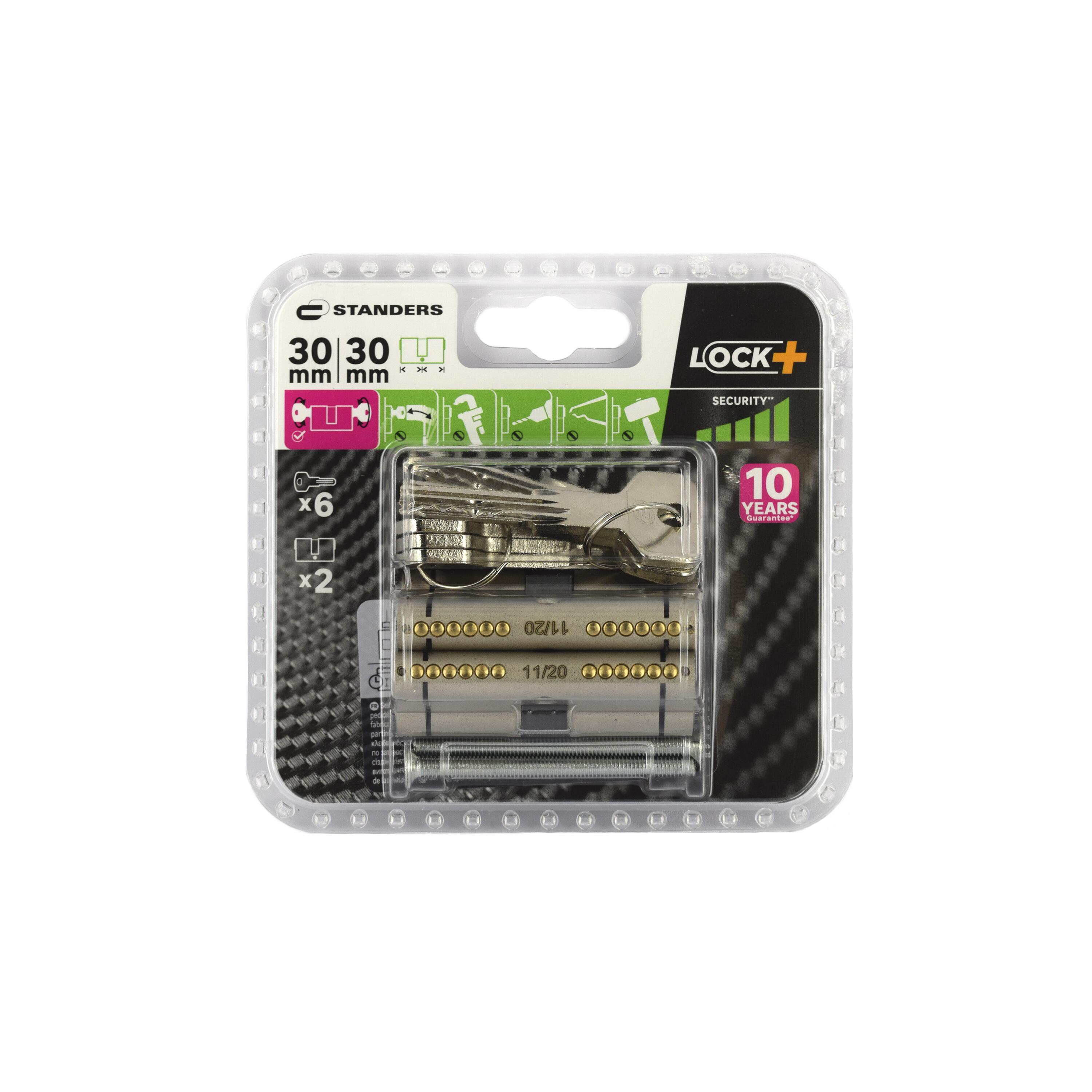 2 cylindres de serrure STANDERS Lock+ débrayable L.30 + 30mm 6 clés - 4