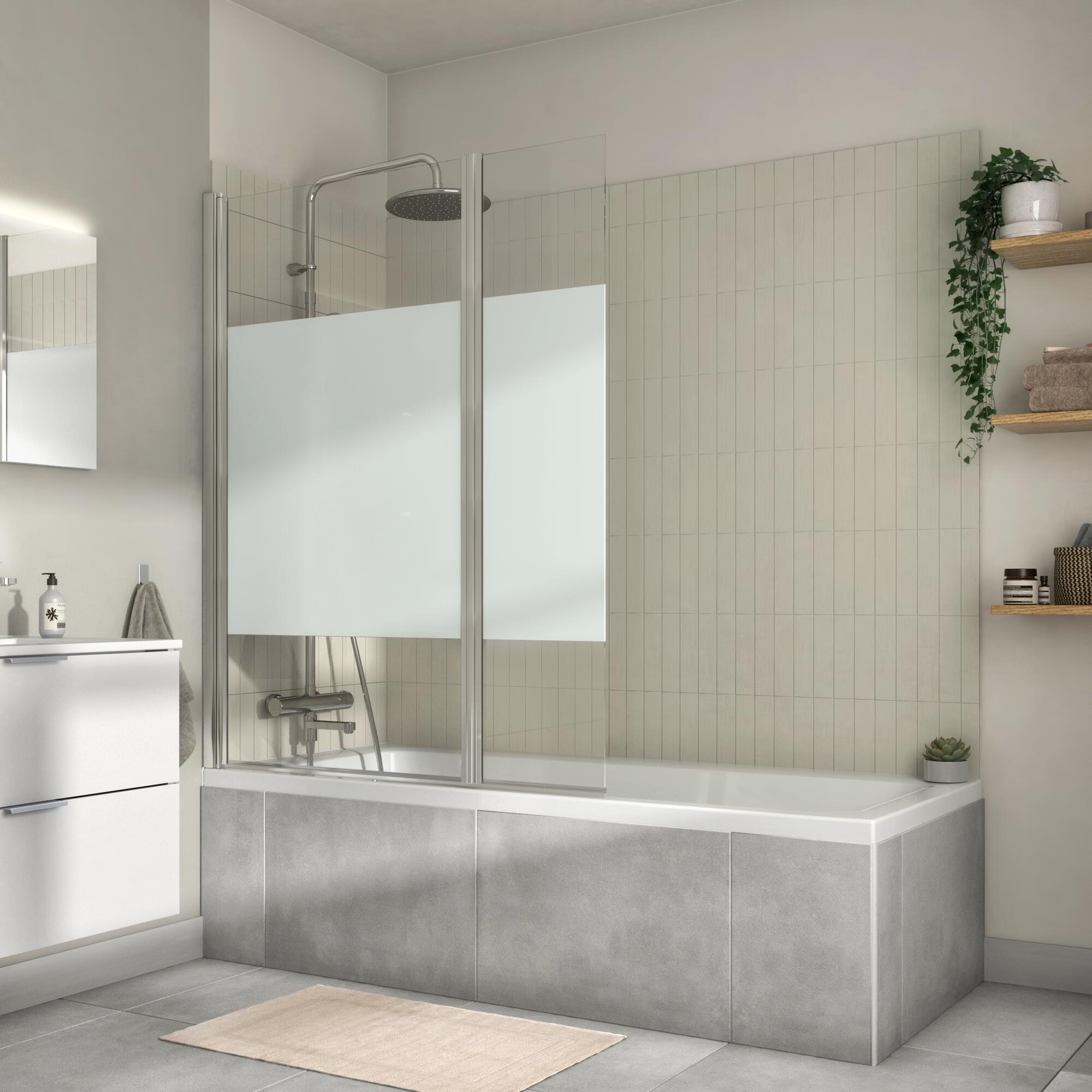 Pare-baignoire 2 volets battant sérigraphié chromé H.140 x l.115cm Essential - 3