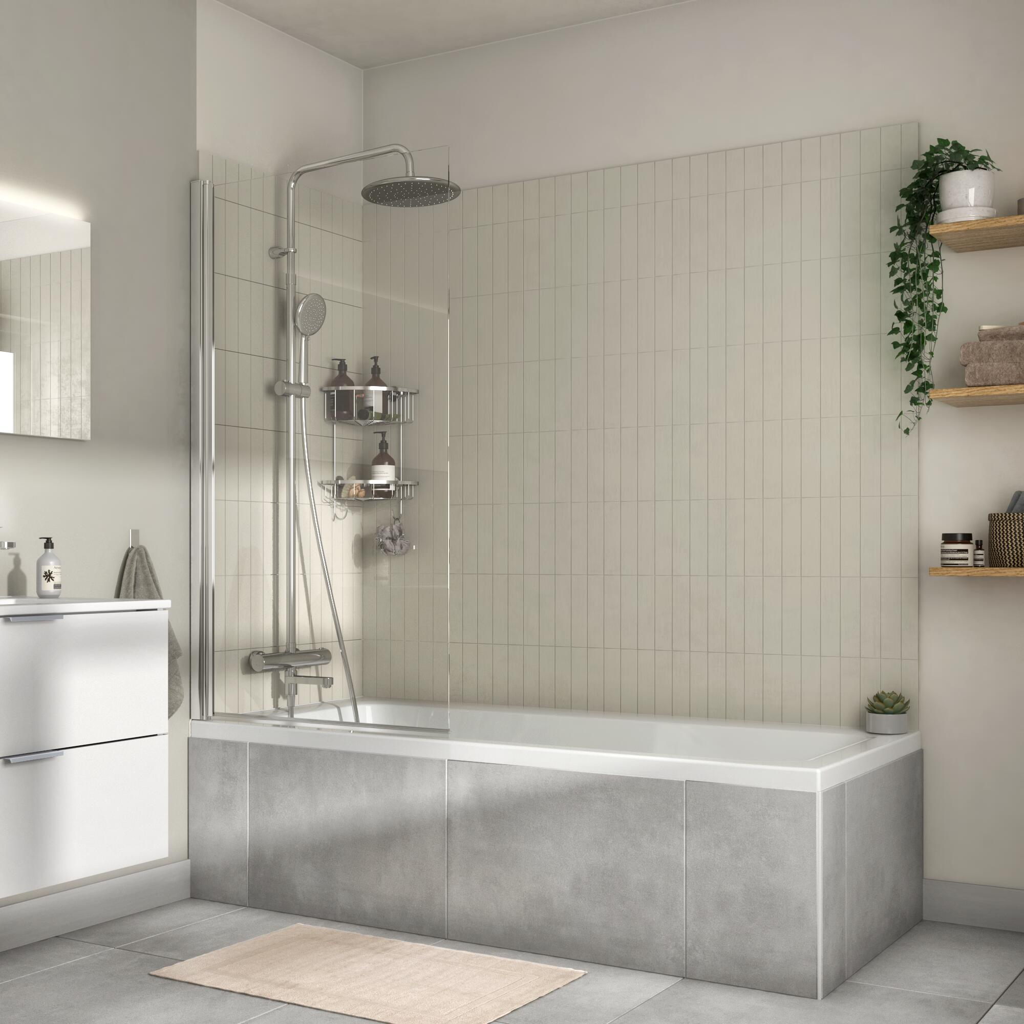 Pare-baignoire battant transparent chromé, H.140 x l.80 cm Essential - 2