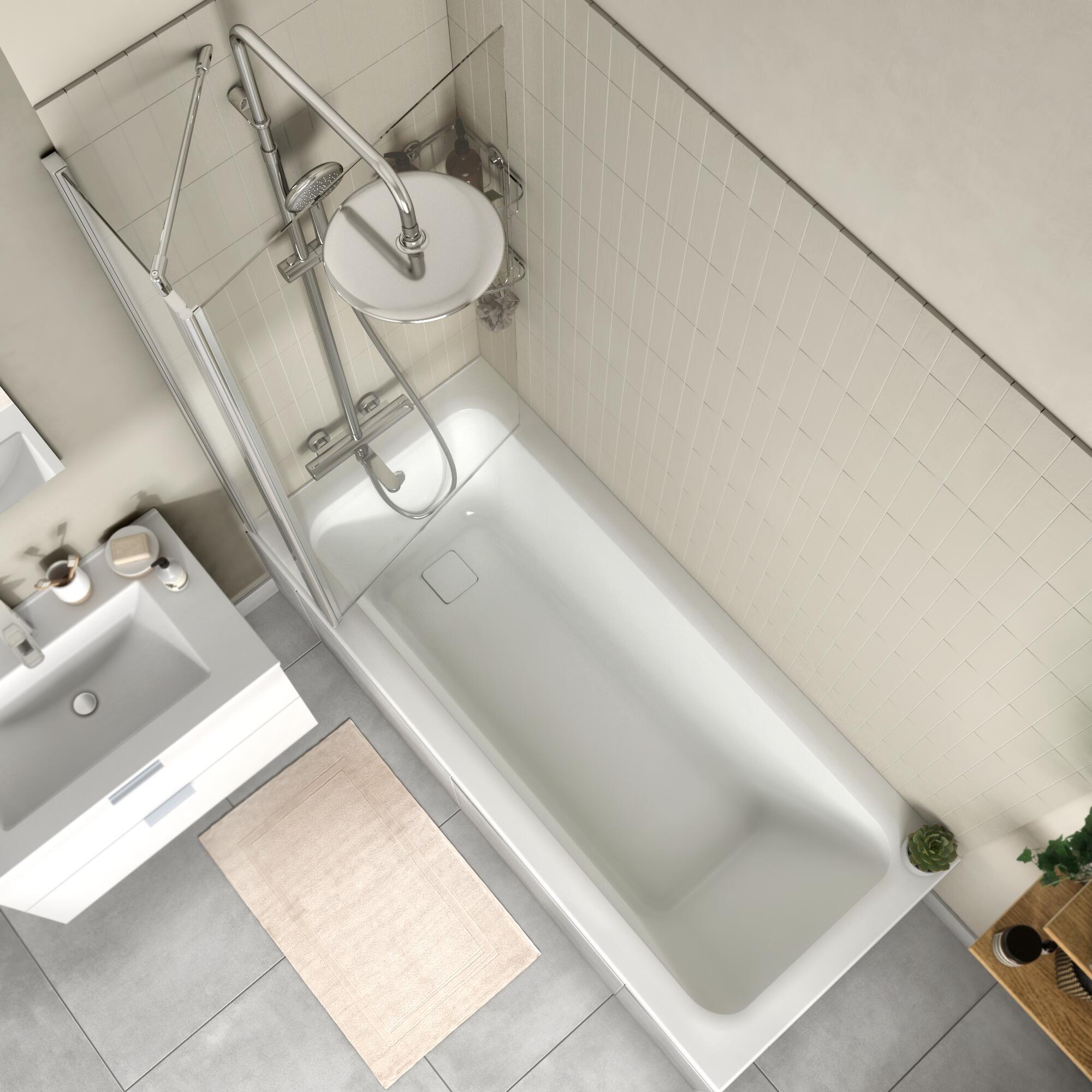 Pare-baignoire 2 volets fixe et pivotant transparent chromé H.140 x l.103cm Esse - 3