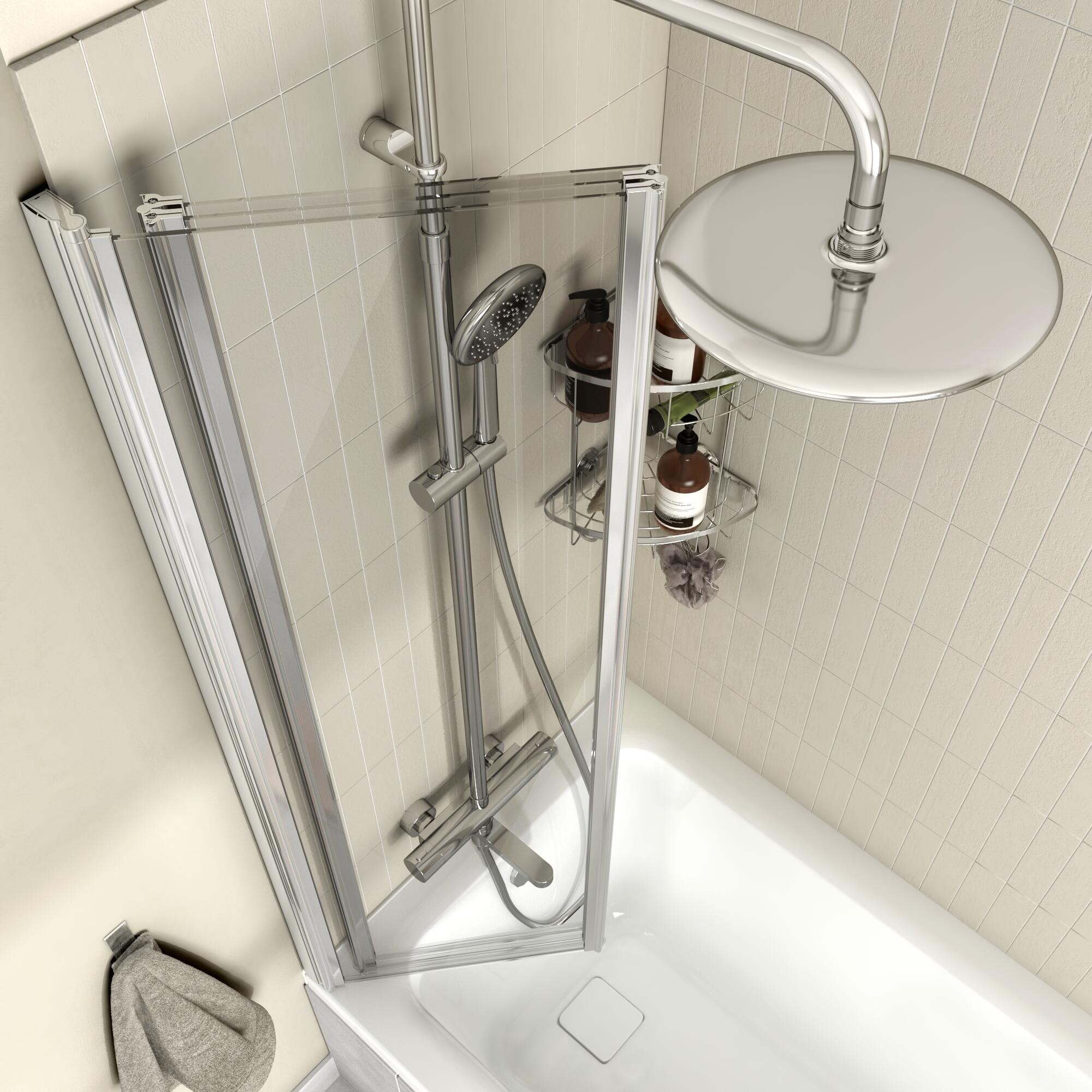 Pare-baignoire 3 volets pliable transparent chromé H.140 x l.120cm Essential - 3