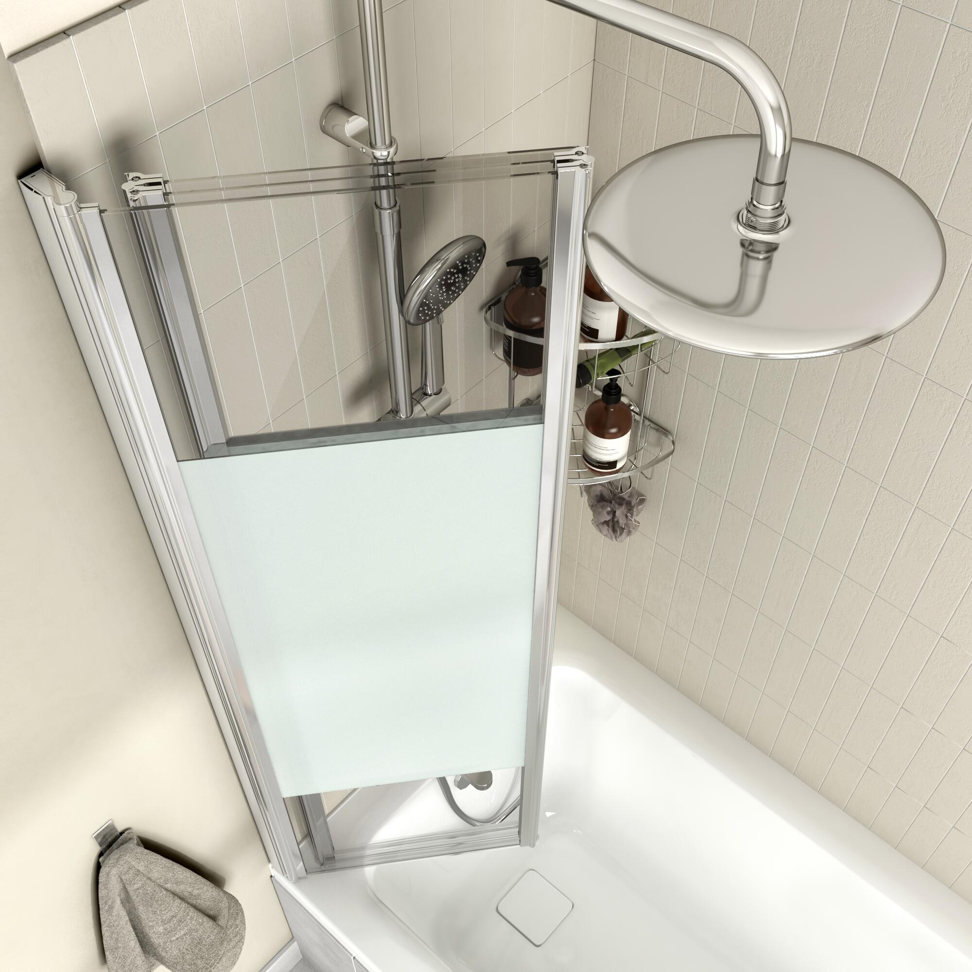 Pare-baignoire 3 volets pliable sérigraphié chromé H.140 x l.120cm Essential - 3