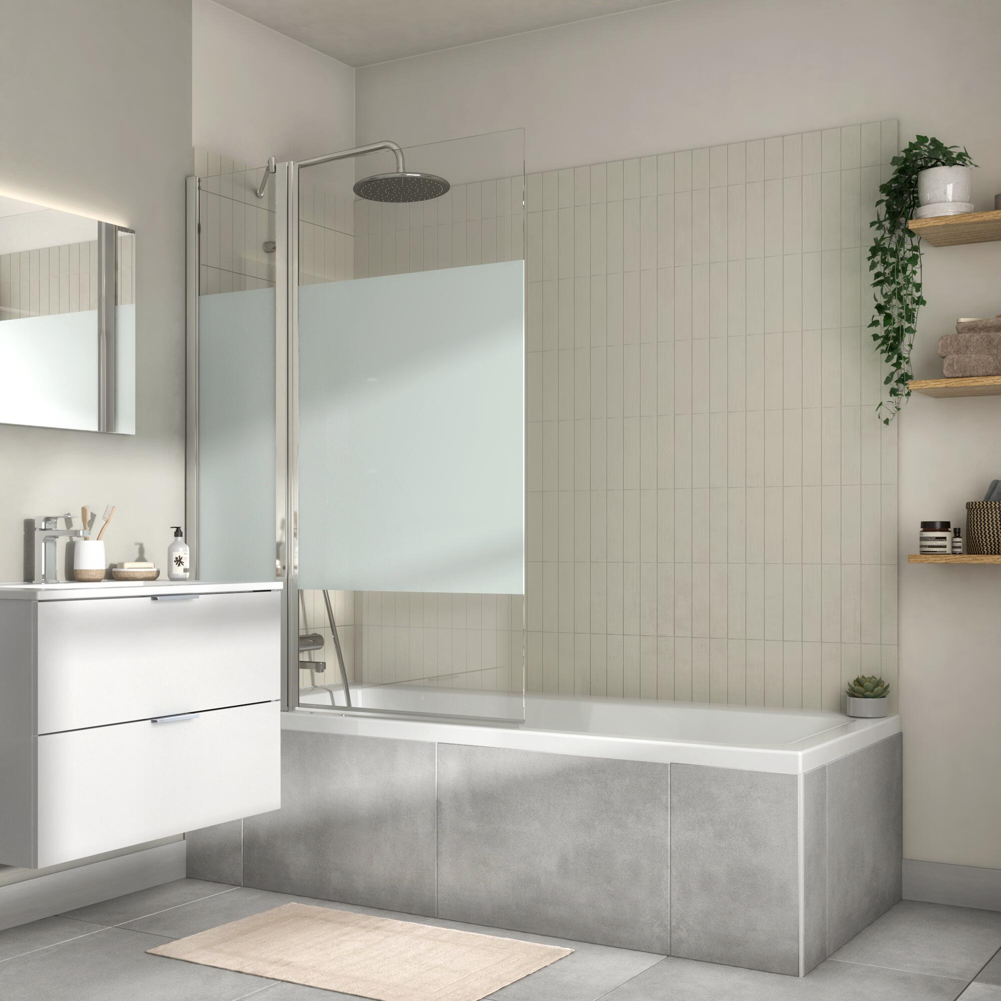 Pare-baignoire 2 volets fixe et pivotant sérigraphié chromé H.140 x l.103cm Esse - 2