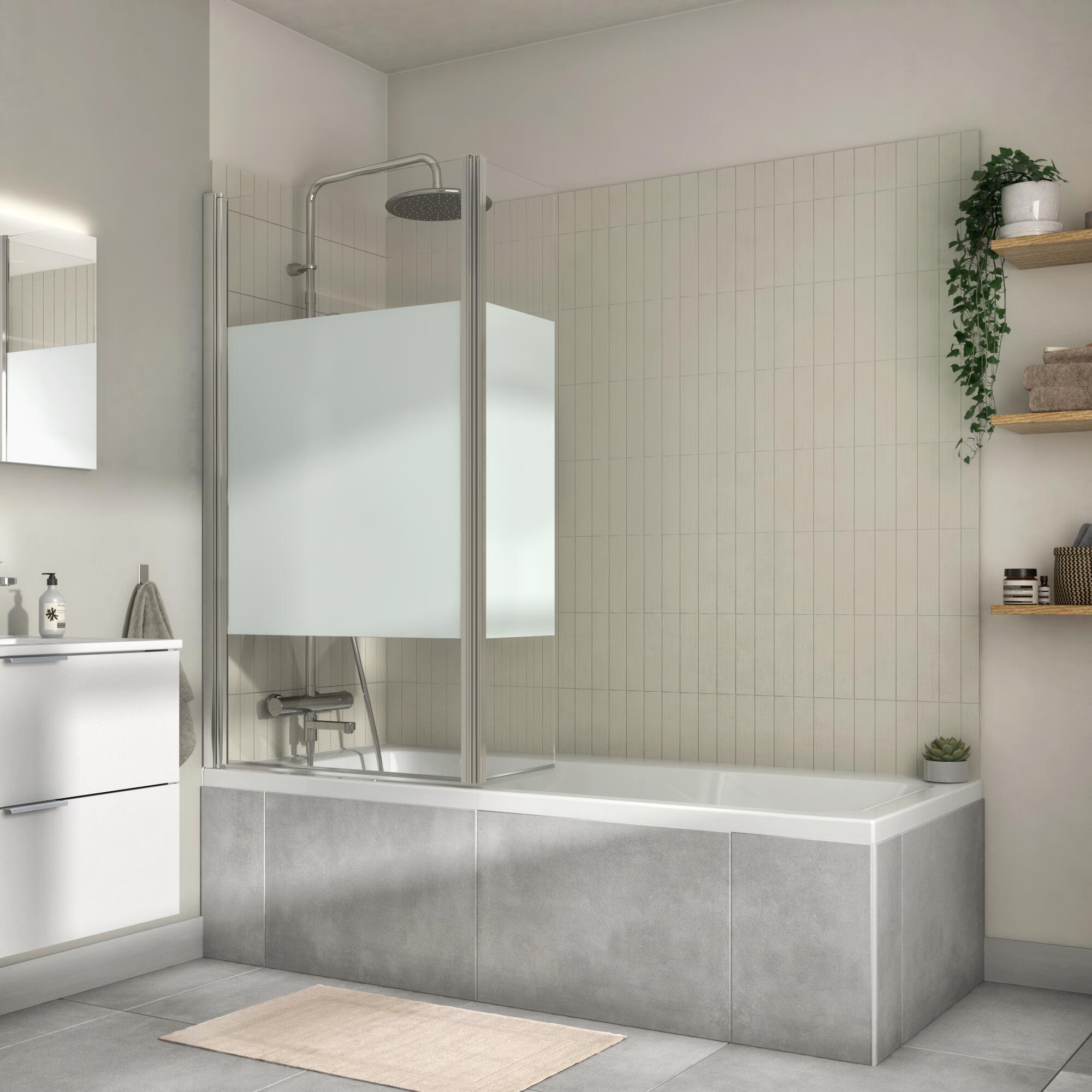 Pare-baignoire 2 volets battant sérigraphié chromé H.140 x l.115cm Essential - 2