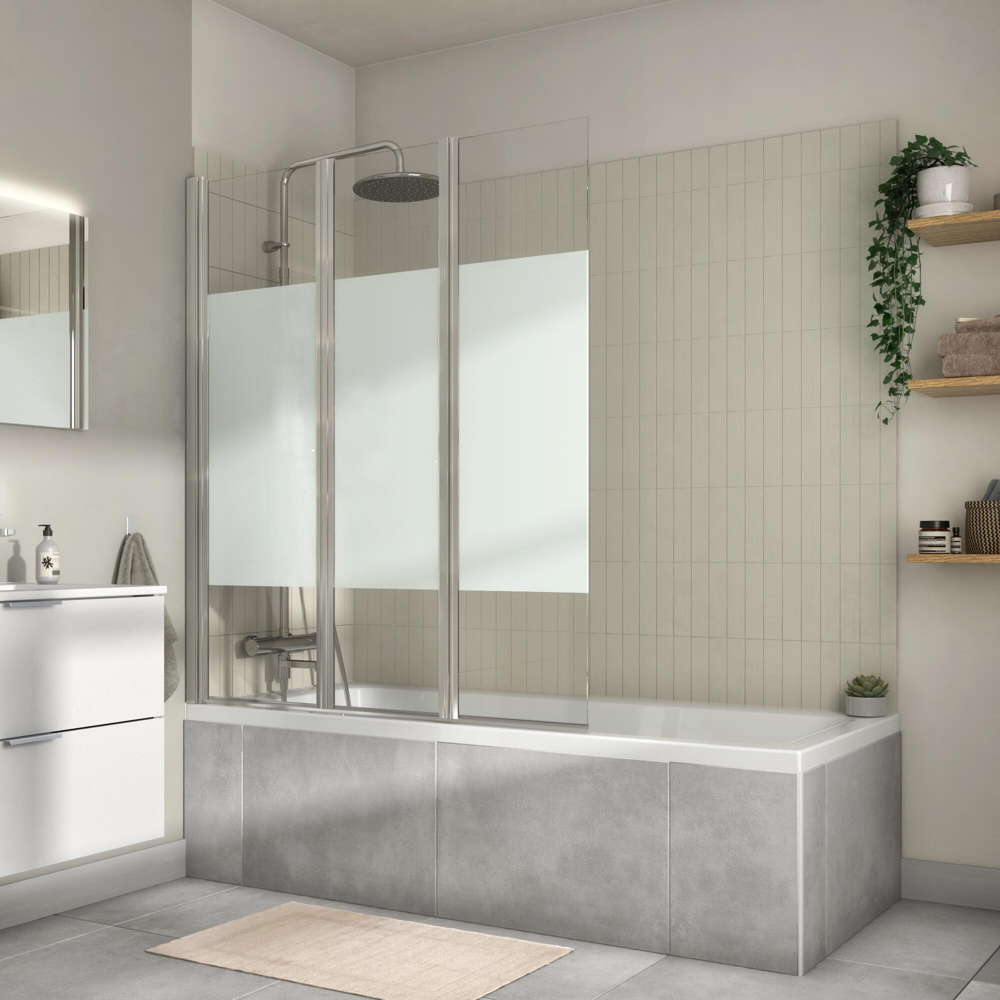 Pare-baignoire 3 volets pliable sérigraphié chromé H.140 x l.120cm Essential - 2