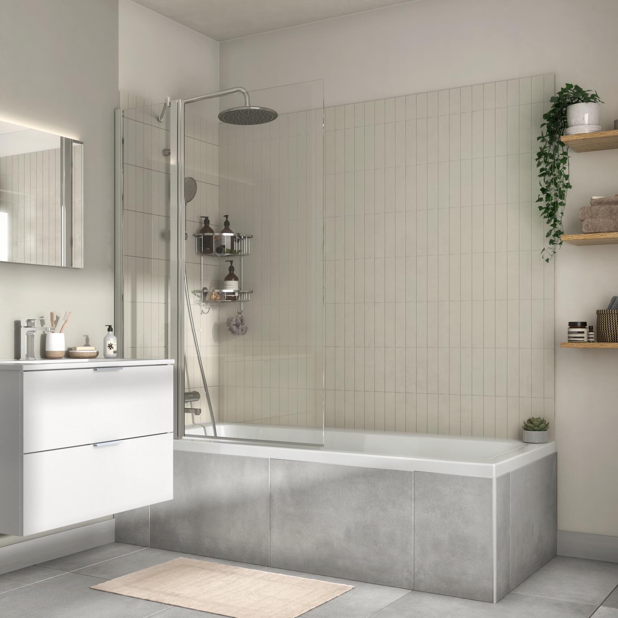 Pare-baignoire 2 volets fixe et pivotant transparent chromé H.140 x l.103cm Esse - 2