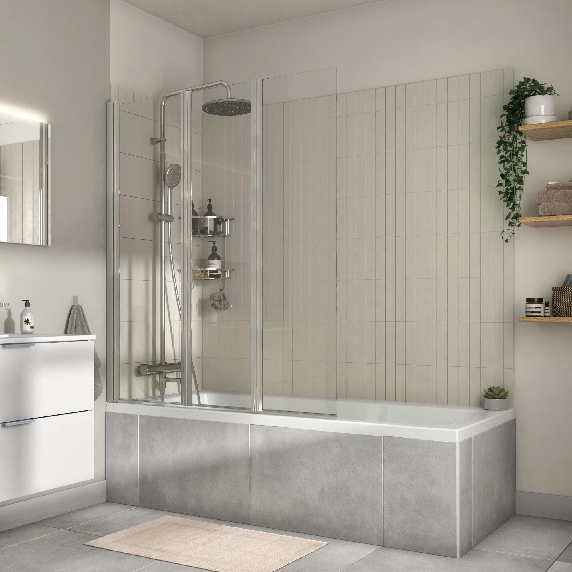 Pare-baignoire 3 volets pliable transparent chromé H.140 x l.120cm Essential - 2
