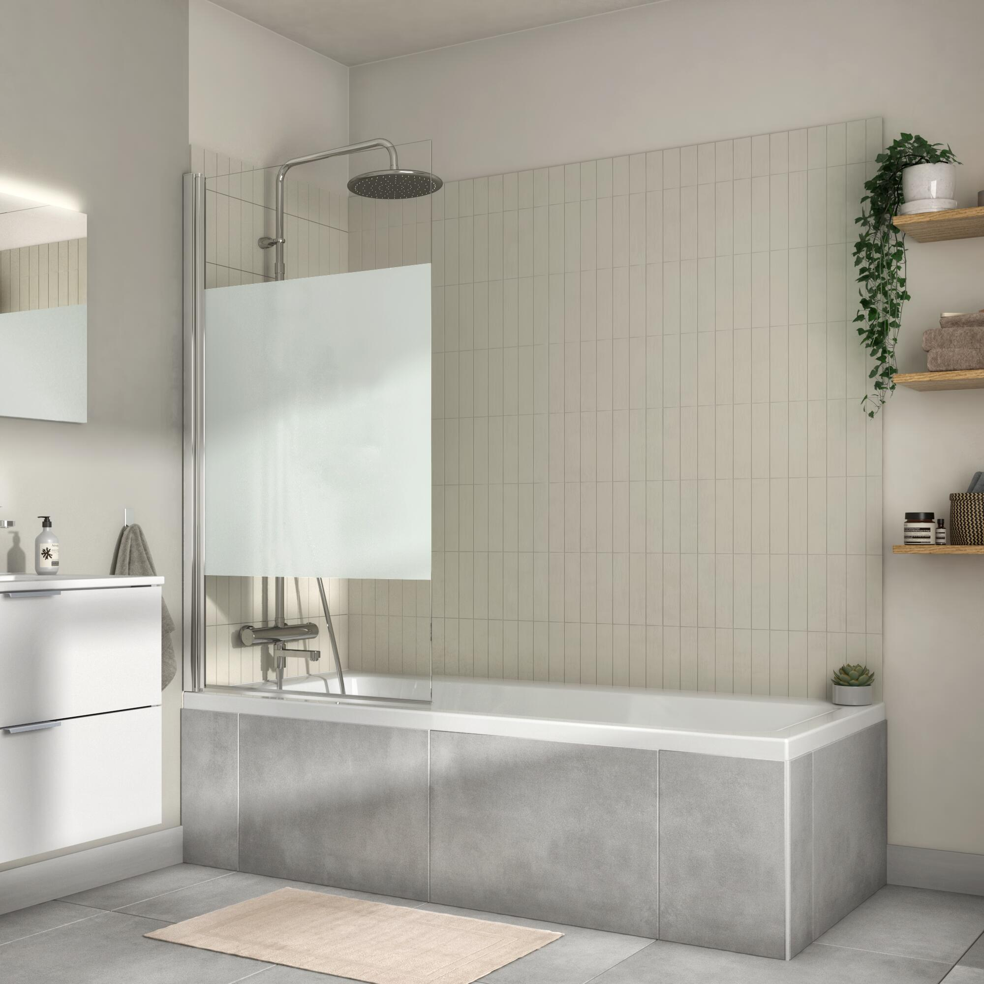 Pare-baignoire 1 volet battant sérigraphié aluminium brillant H.140 x l.80cm Ess - 2