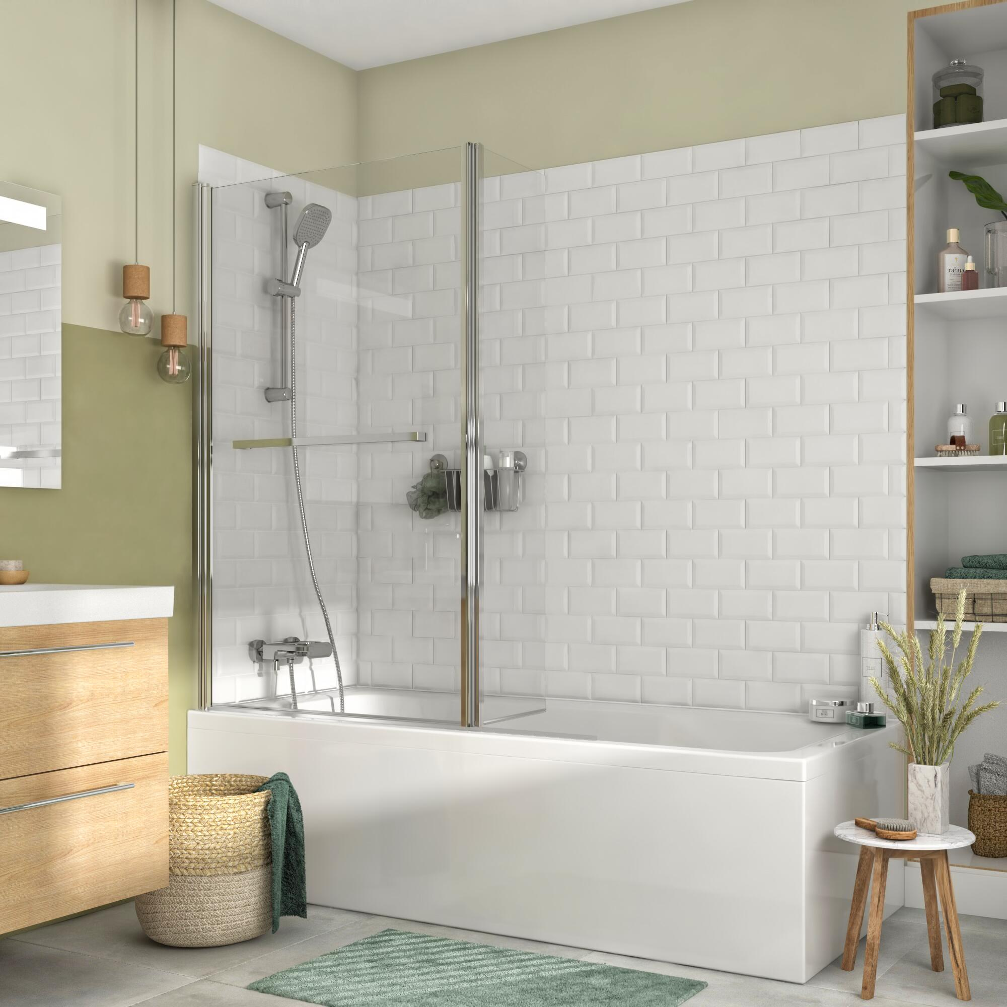 Pare-baignoire pivotant transparent chromé, H.140 x l.125 cm Remix - 3