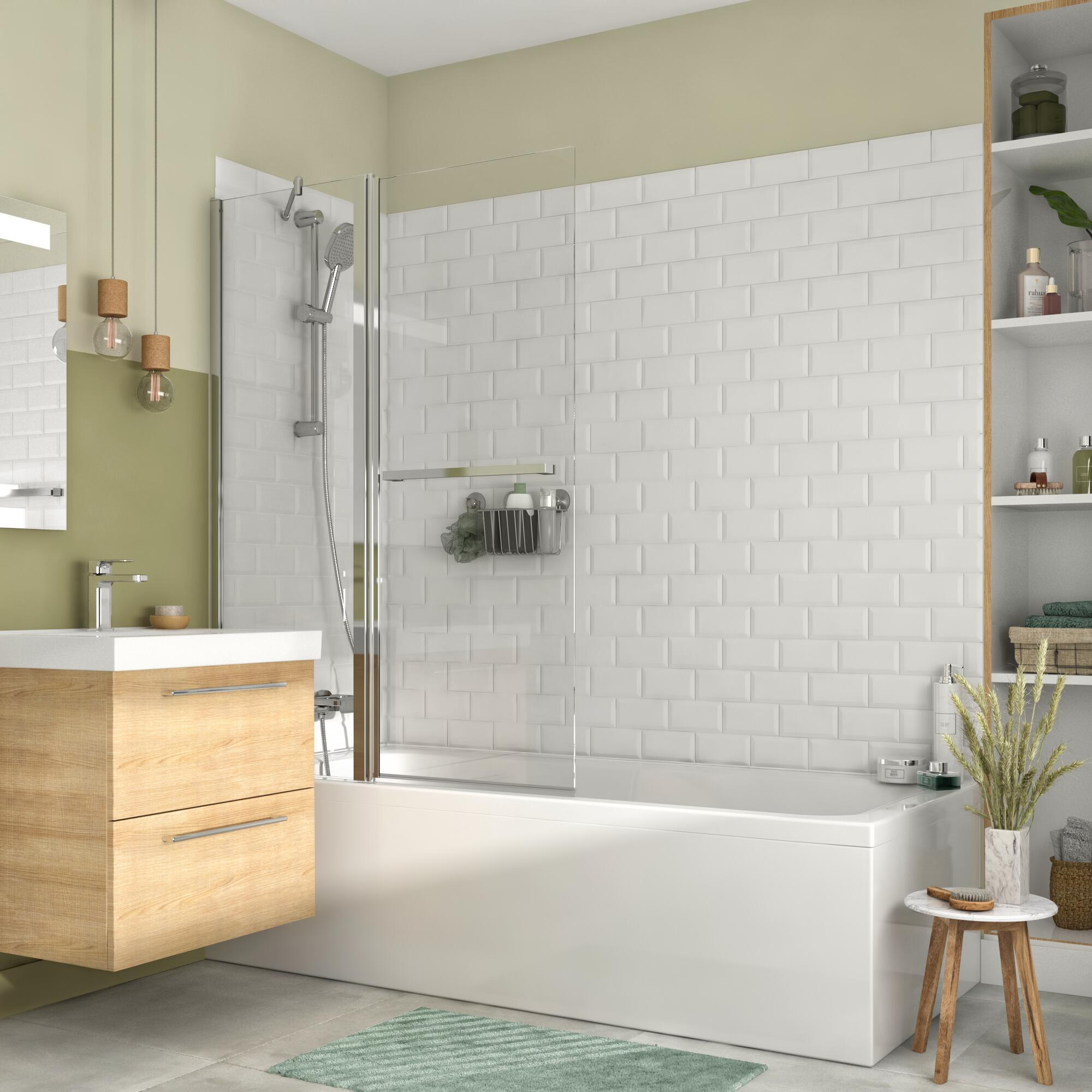 Pare-baignoire 2 volets fixe et pivotant transparent chromé H.140 x l.105cm Remi - 3