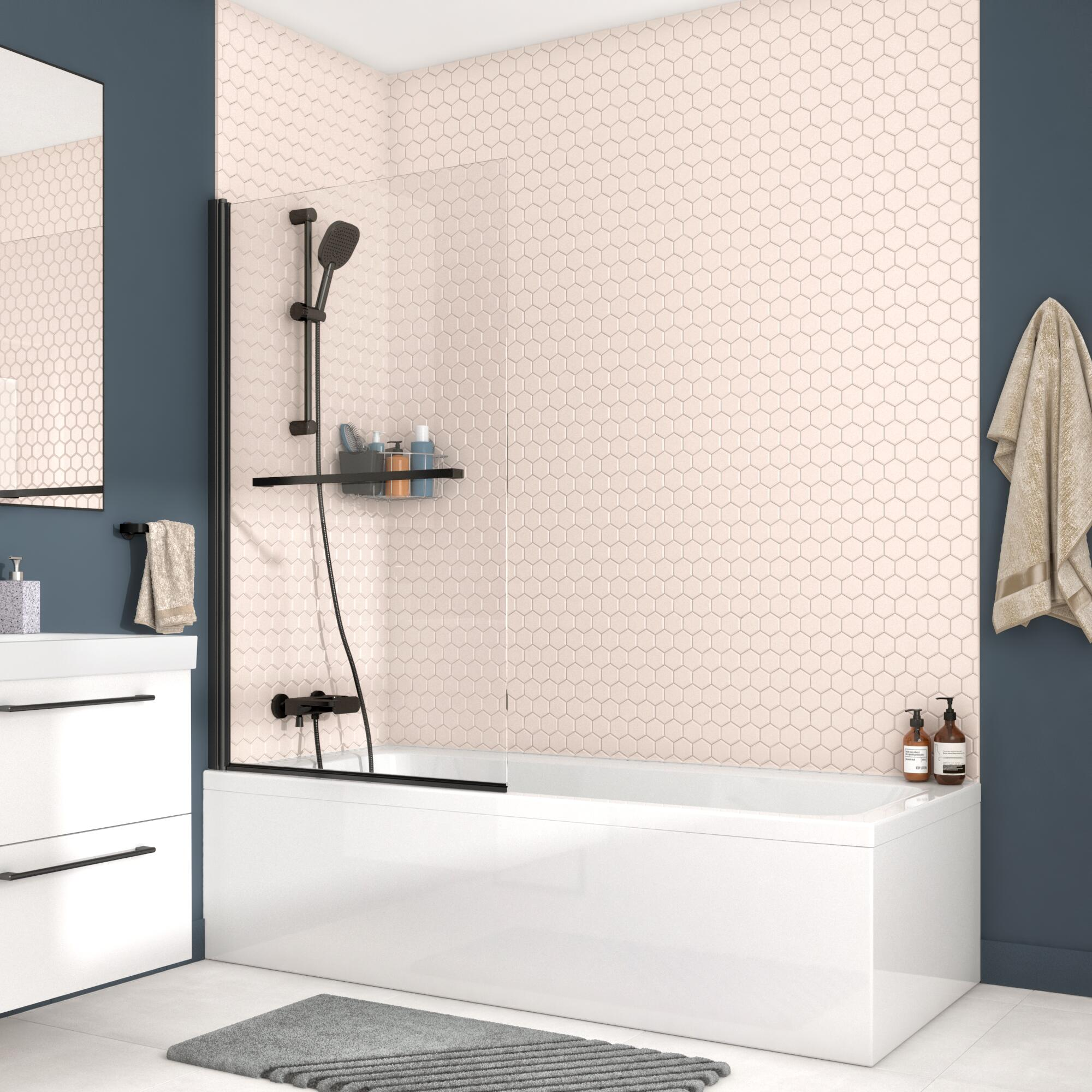 Pare-baignoire battant transparent noir, H.140 x l.90 cm Remix - 3