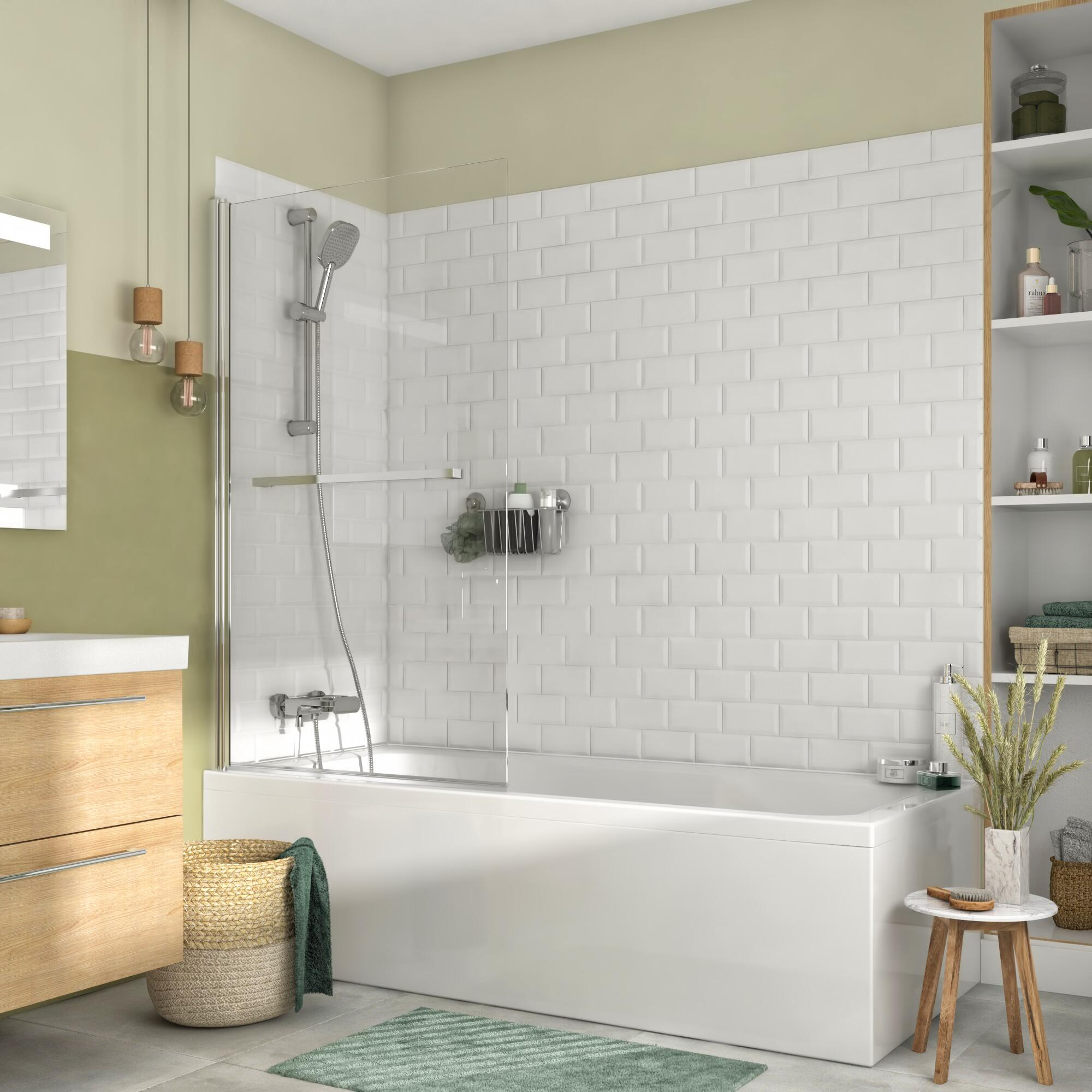 Pare-baignoire 1 volet battant transparent aluminium brillant H.140 x l.90cm Rem - 2