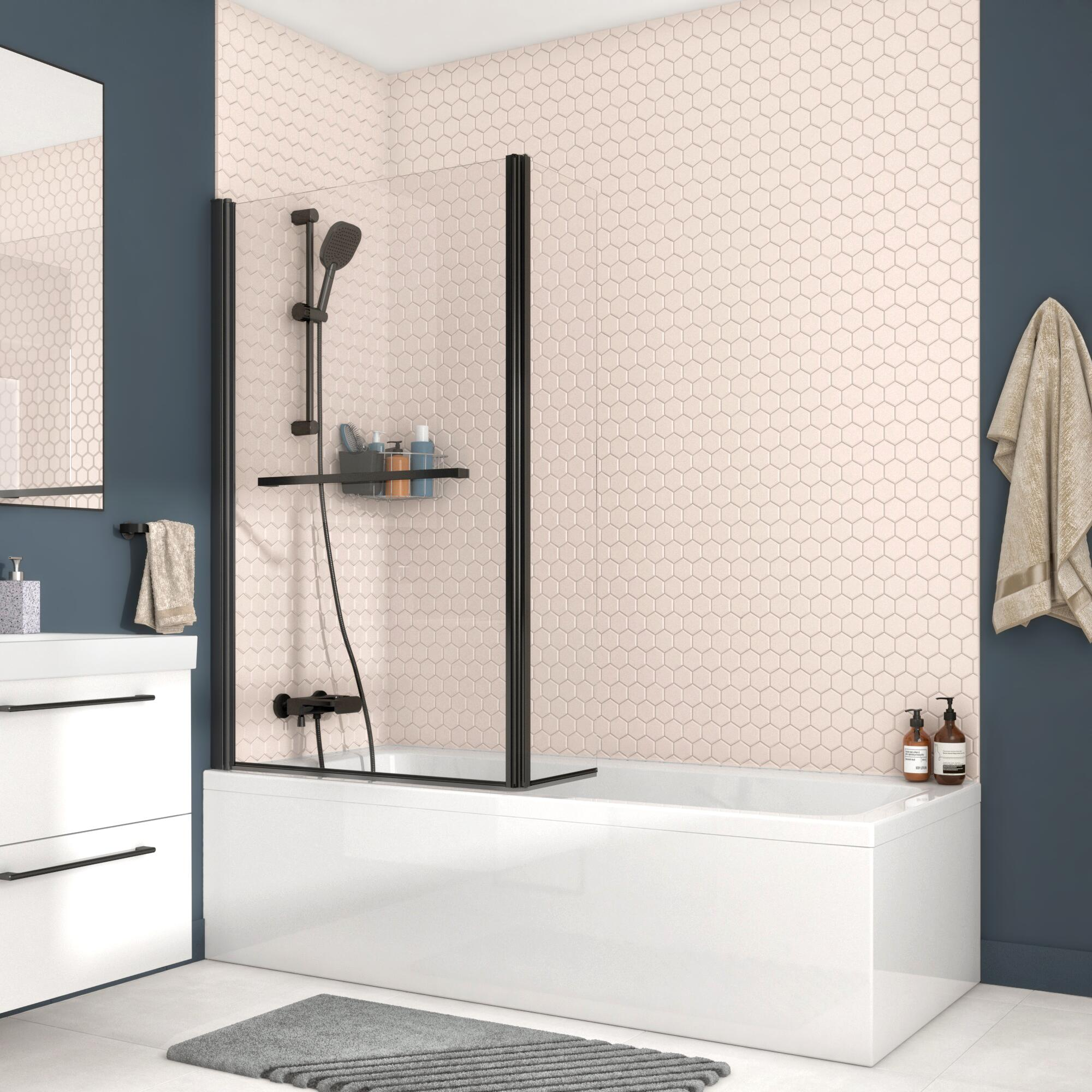 Pare-baignoire battant transparent noir, H.140 x l.125 cm Remix - 3