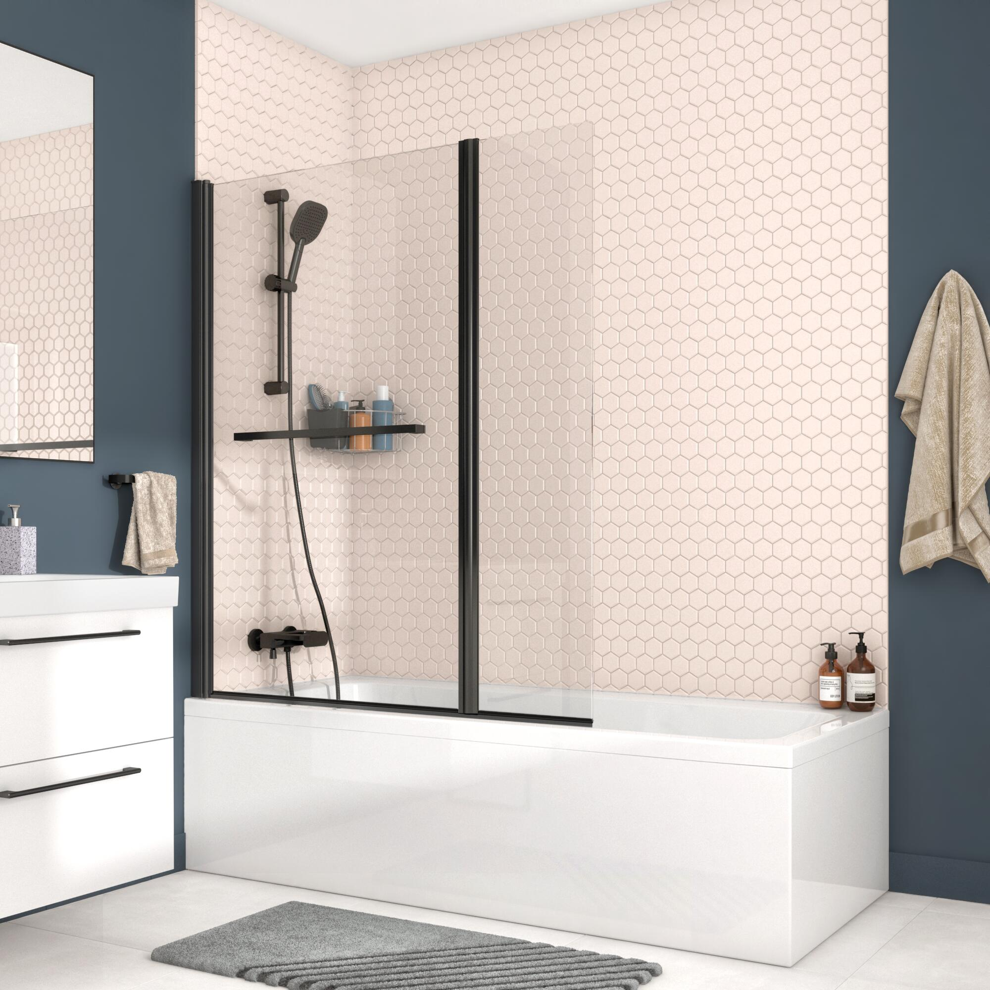 Pare-baignoire battant transparent noir, H.140 x l.125 cm Remix - 2