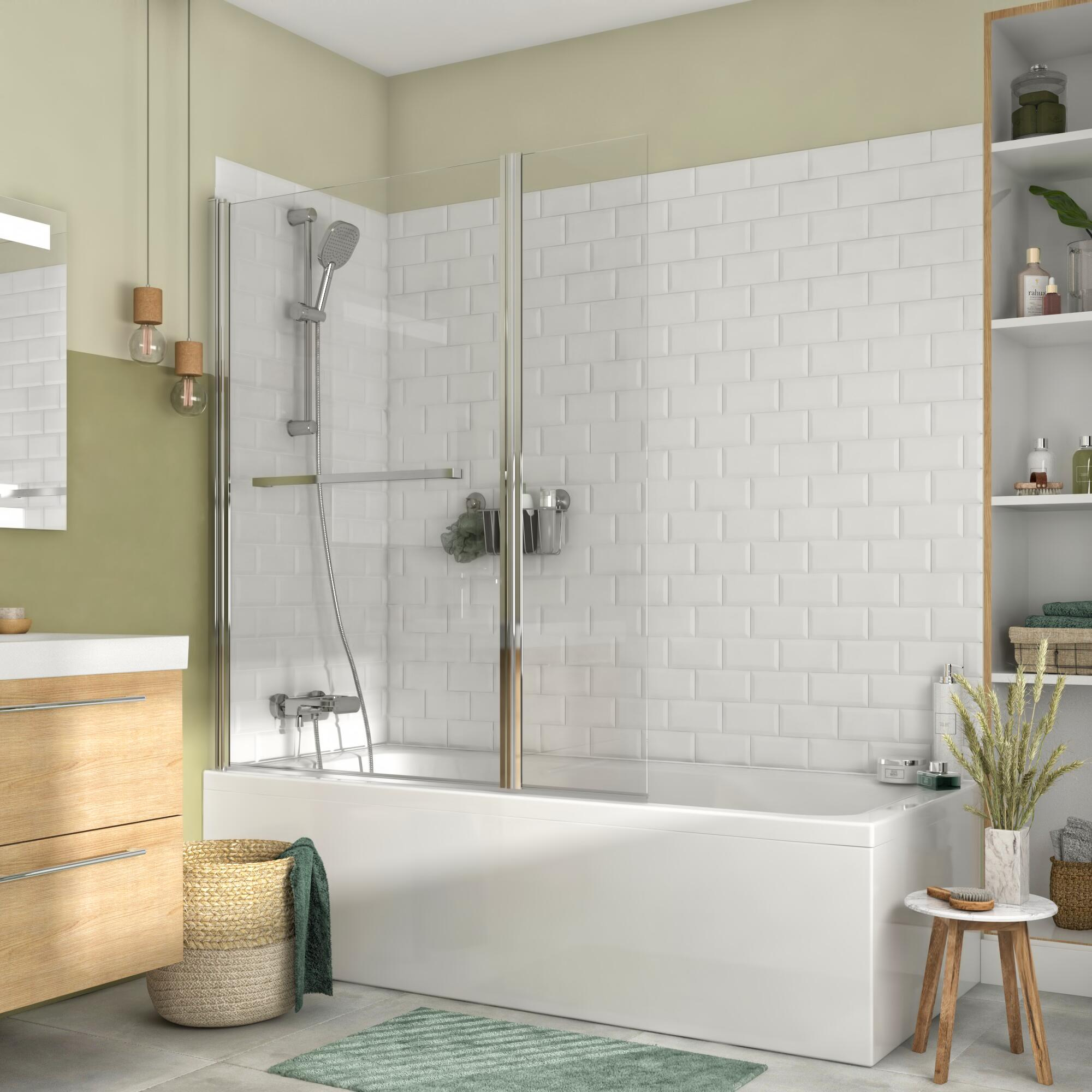 Pare-baignoire pivotant transparent chromé, H.140 x l.125 cm Remix - 2