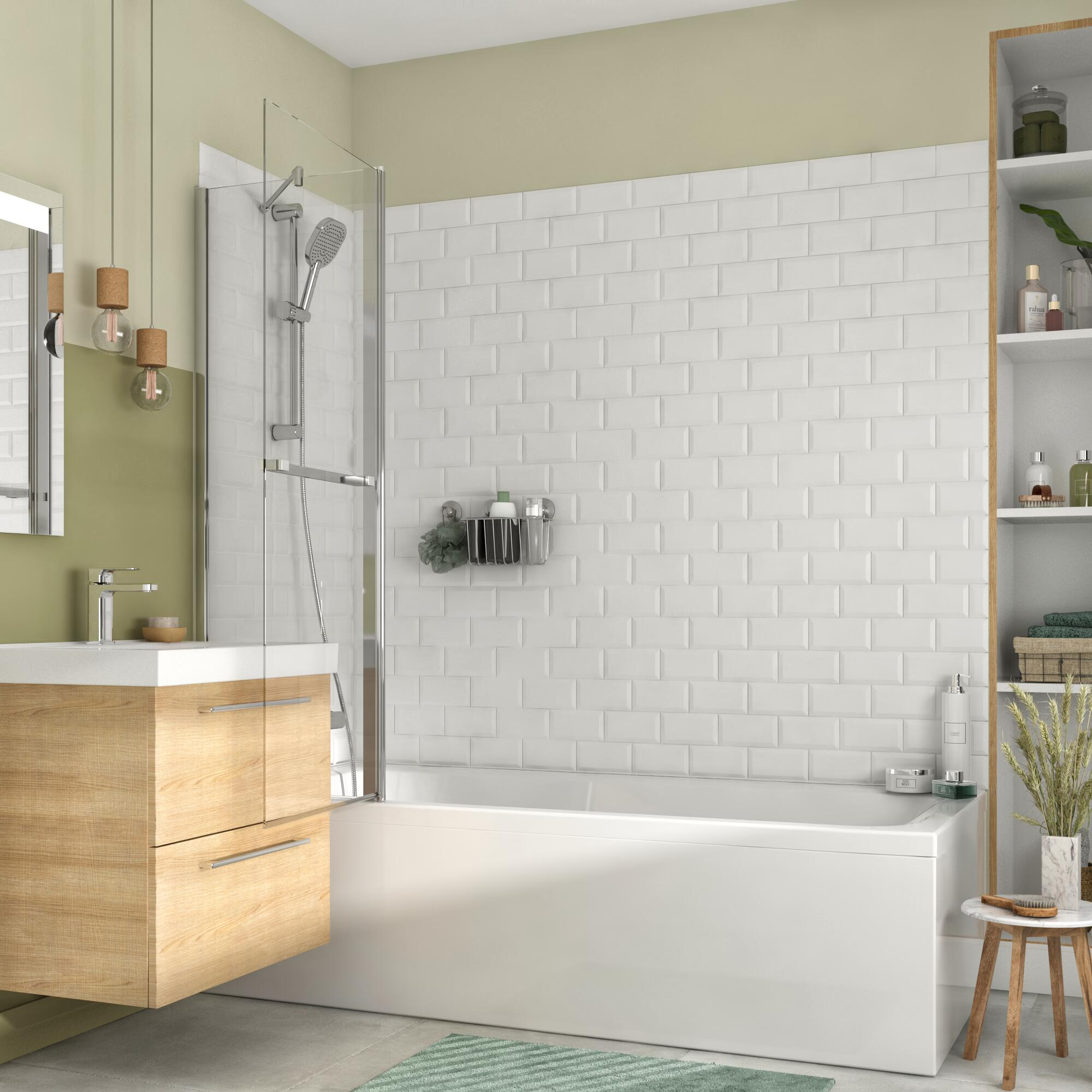 Pare-baignoire 2 volets fixe et pivotant transparent chromé H.140 x l.105cm Remi - 2