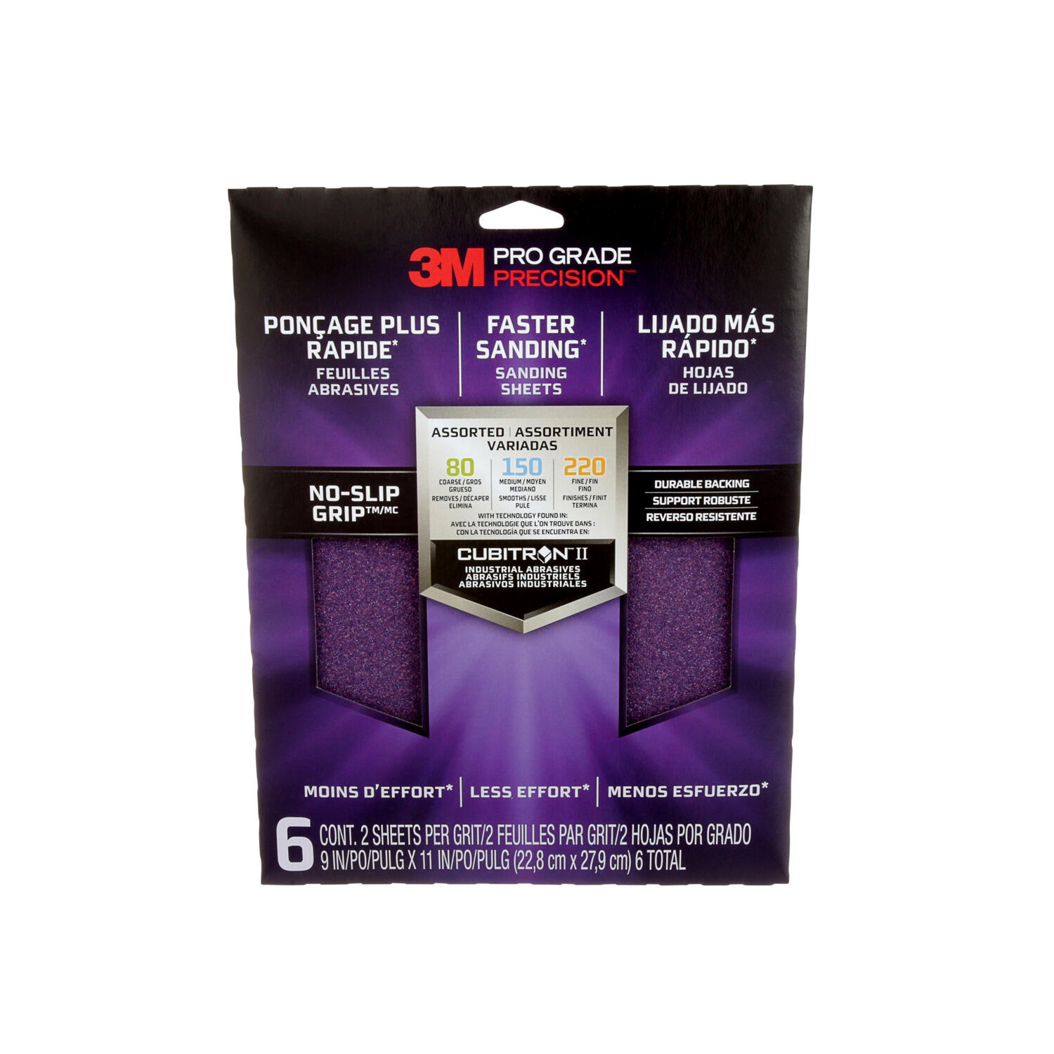 3 Feuilles à Poncer 3M Pro-Grade Precision Grain 60 - 22,8x27,9cm, Pour Bois Et Métal