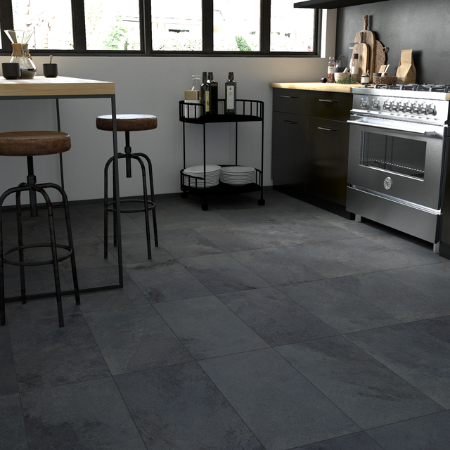 Carrelage mur / sol effet pierre anthracite Fame l.30 x L.60 cm