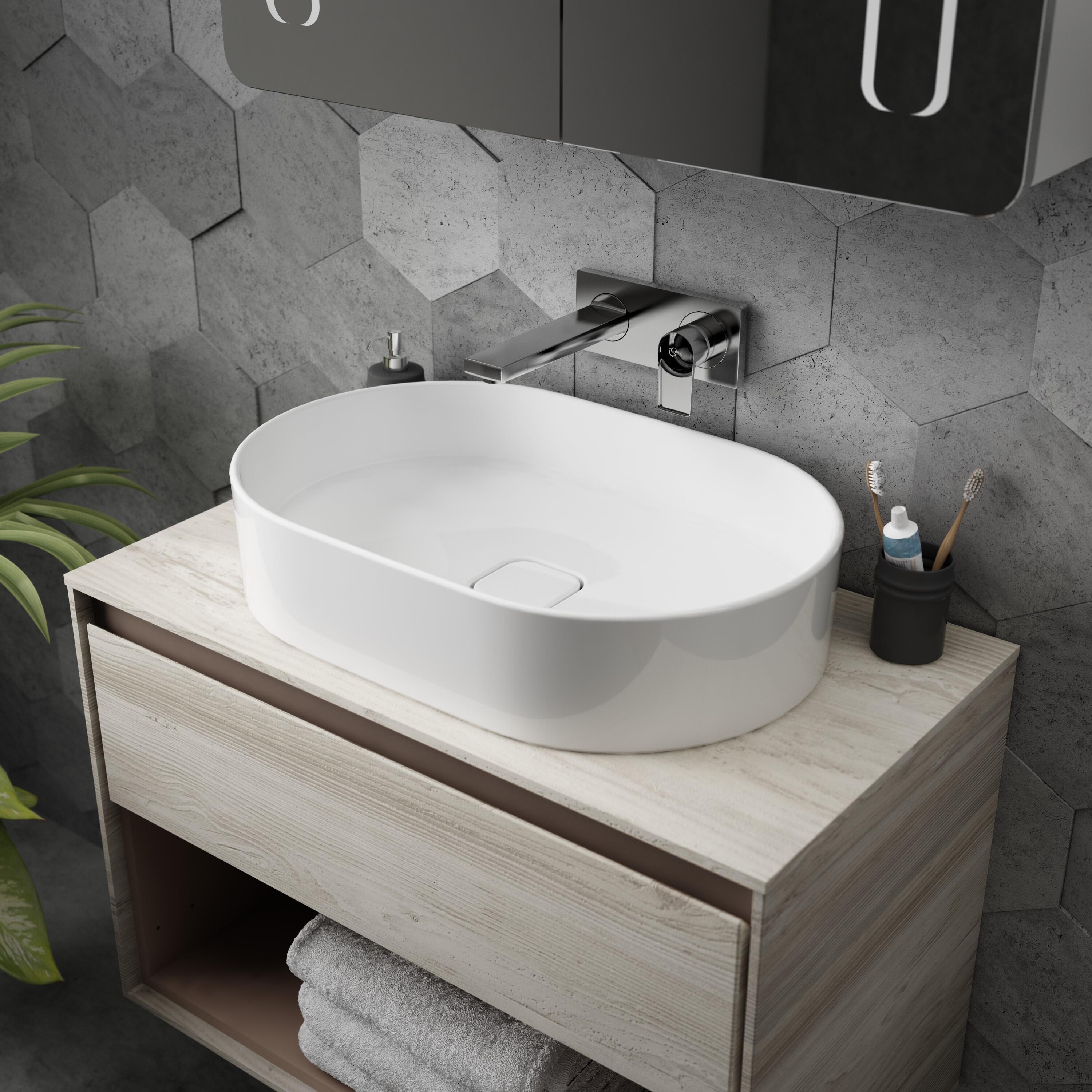 Lavabo da appoggio Strada II IDEAL STANDARD ovale in ceramica senza foro L 60 x H 18 x P 40 cm bianco lucido piletta non inclusa - 2