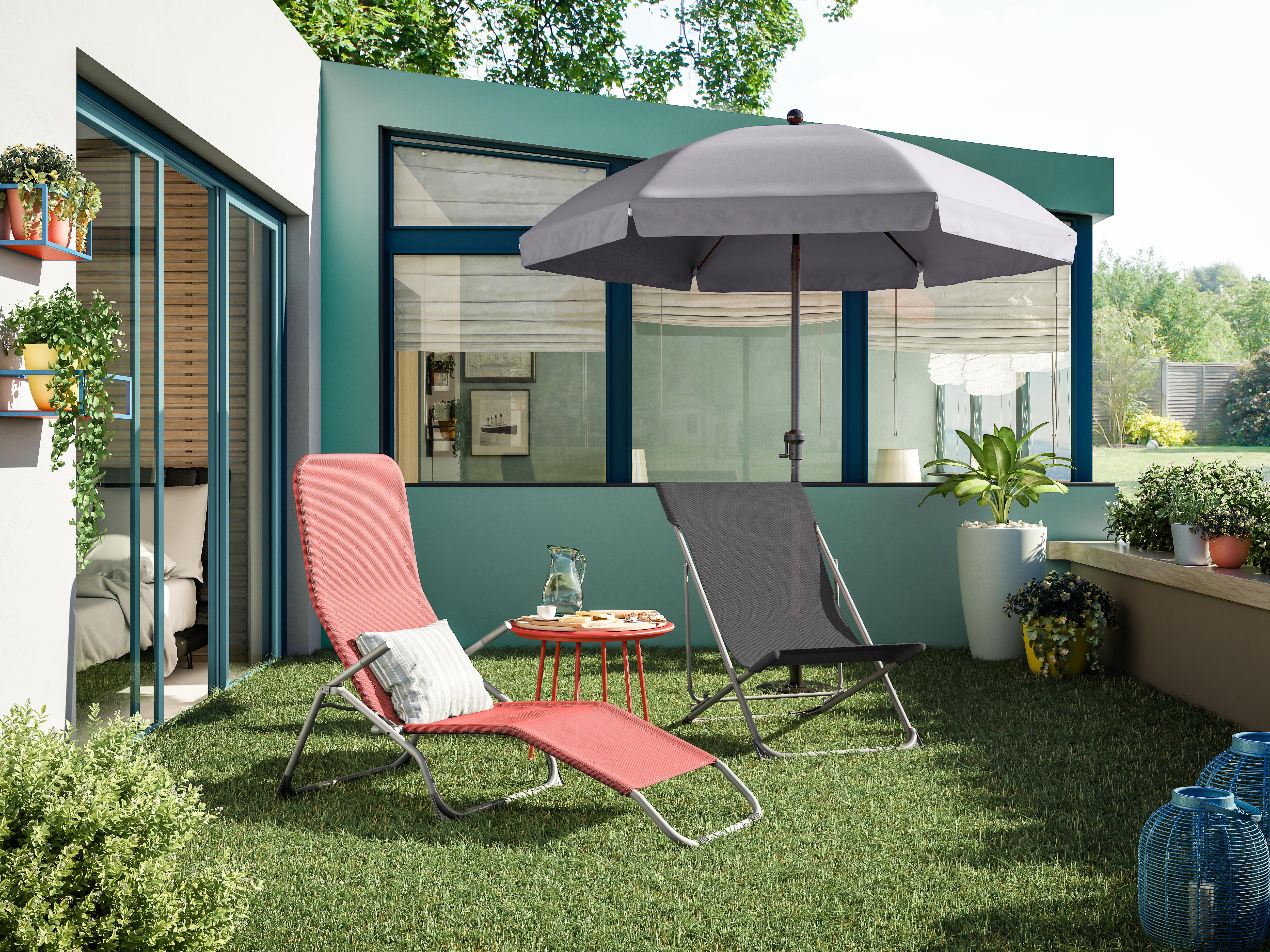 Parasol droit hexagonal gris Bigrey NATERIAL L.177 x l.177 cm - 2