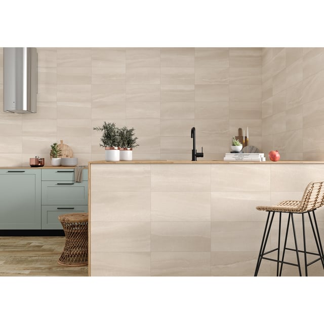 Carrelage mur intérieur effet pierre beige Brit l.25 x L.50 cm