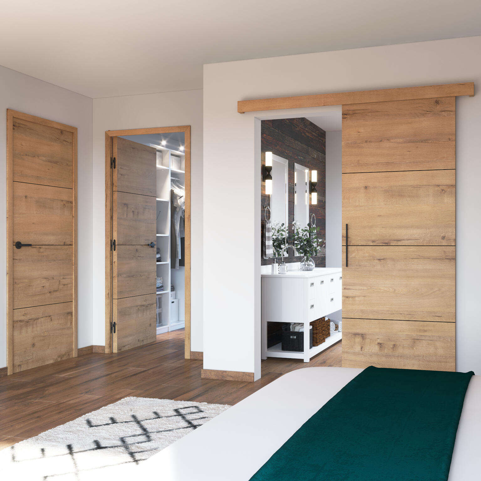 Porte coulissante Séville chêne nervuré, H.204 x l.83 cm - 3