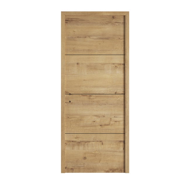 Bloc-porte isothermique Séville chêne rainuré, H.204 x l.83 cm, poussant droite