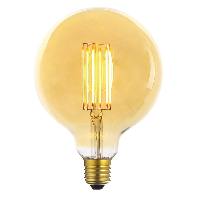 Lampadina LED, E27 globo, ambrato, luce calda, 6W= 400 LM 360° dimmerabile, ON