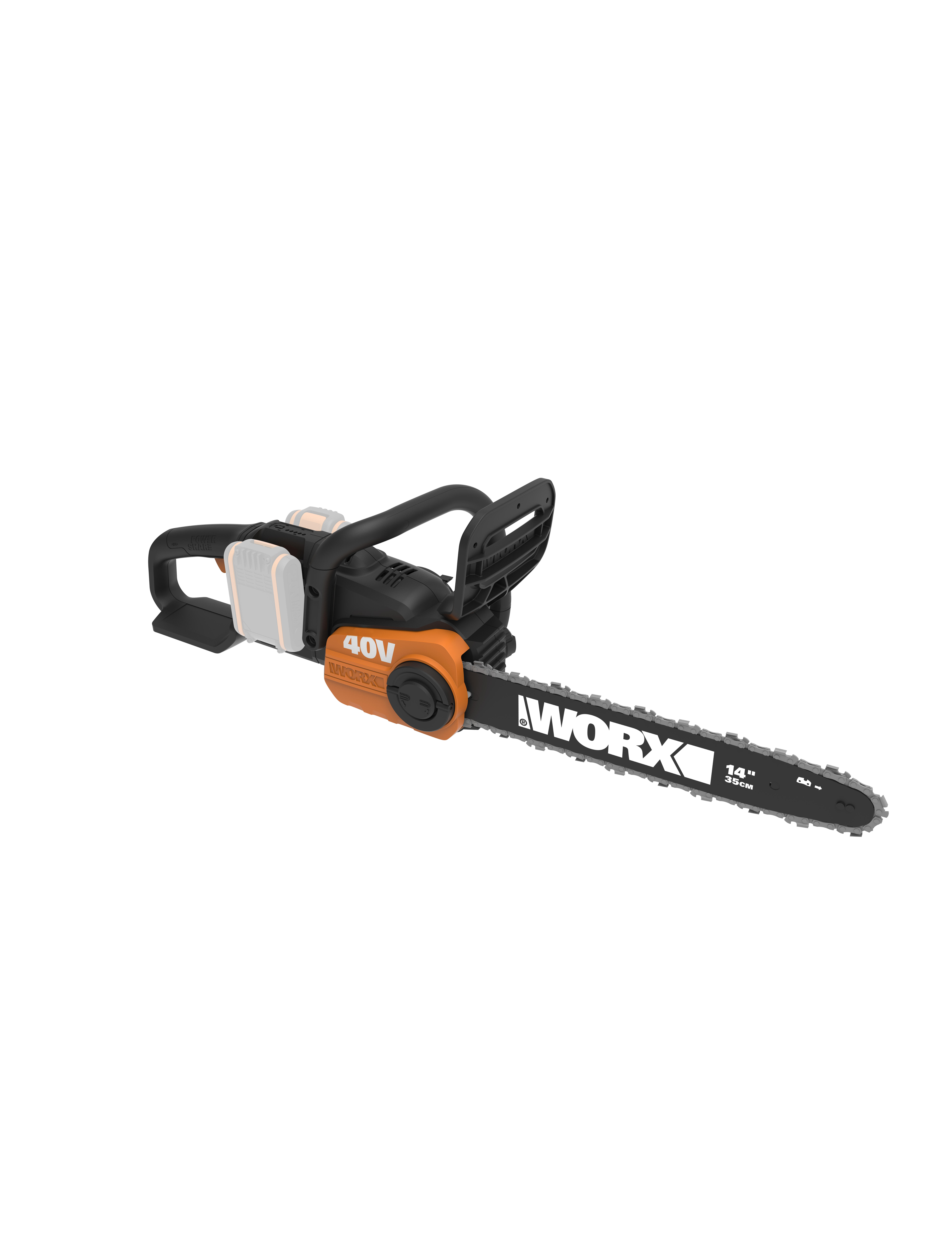 Motosierra a batería worx powershare 40v 2ah 35 cm longitud espada