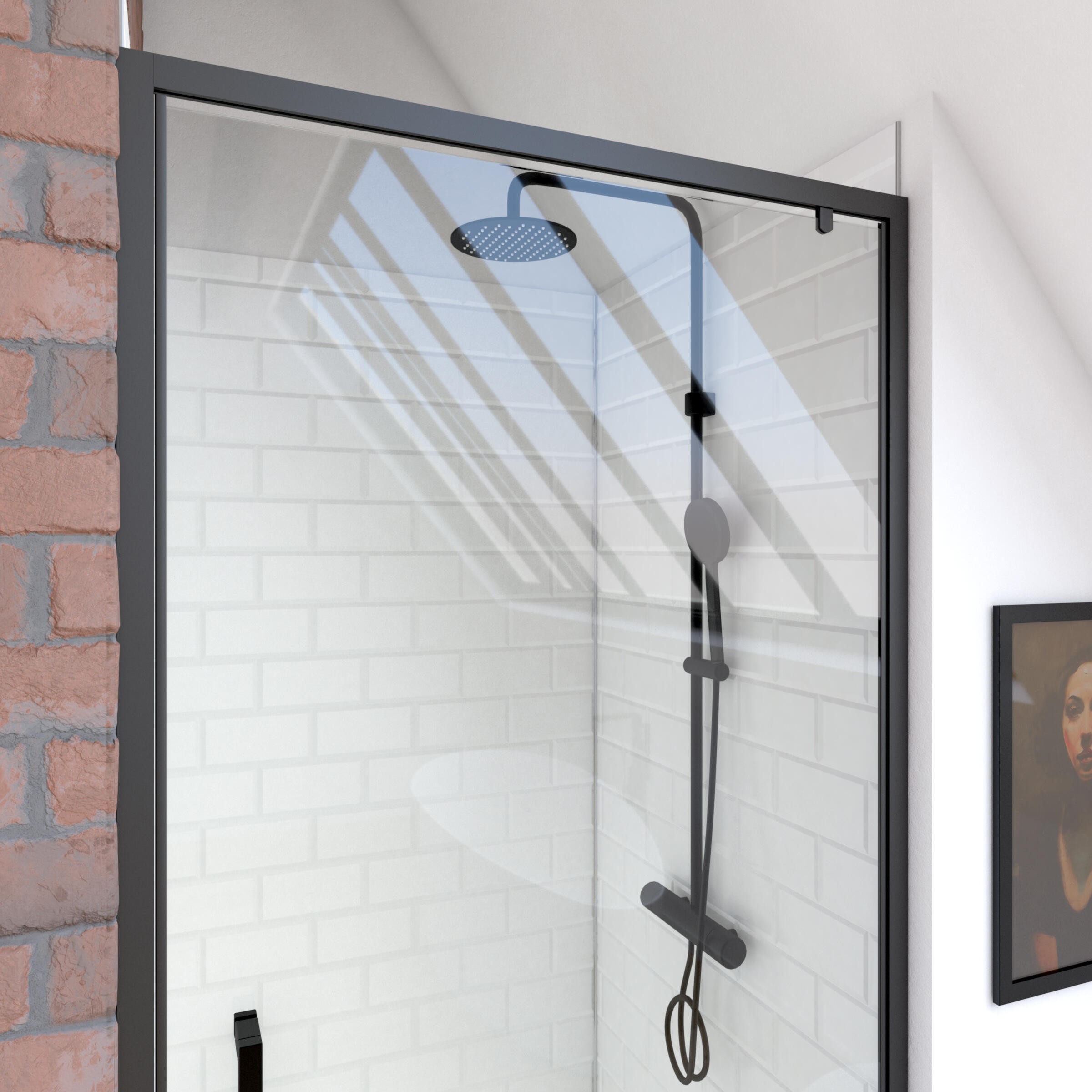 Porte de douche pivotant transparent, noir 80 cm, Factory - 3