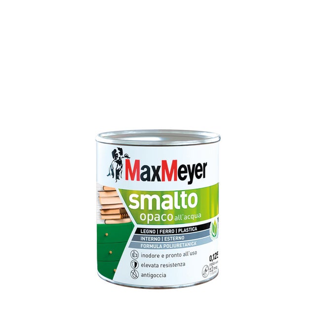 Vernice da esterno antigoccia per legno e ferro e plastica MAXMEYER poliuretanico bianco opaco, 0.125 l
