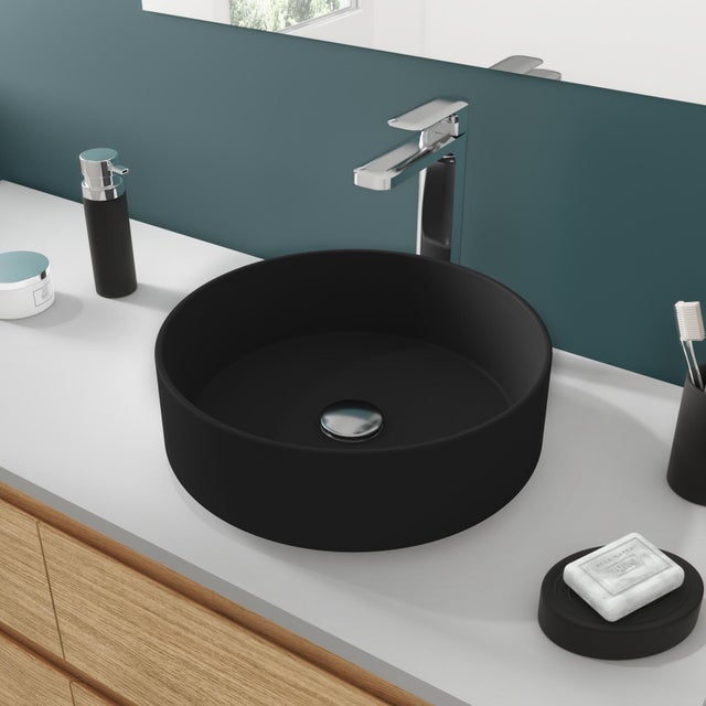 Vasque à poser céramique rond Studio Diam.37 cm noir mat