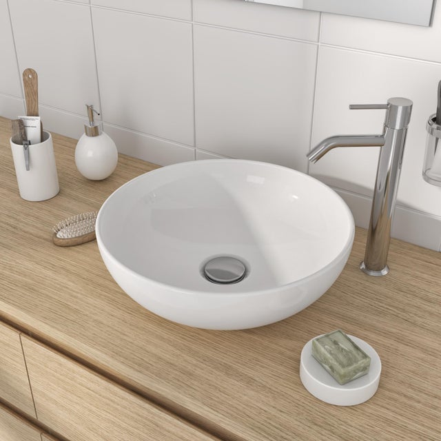 Vasque à poser céramique rond Essential Diam.38 cm blanc brillant
