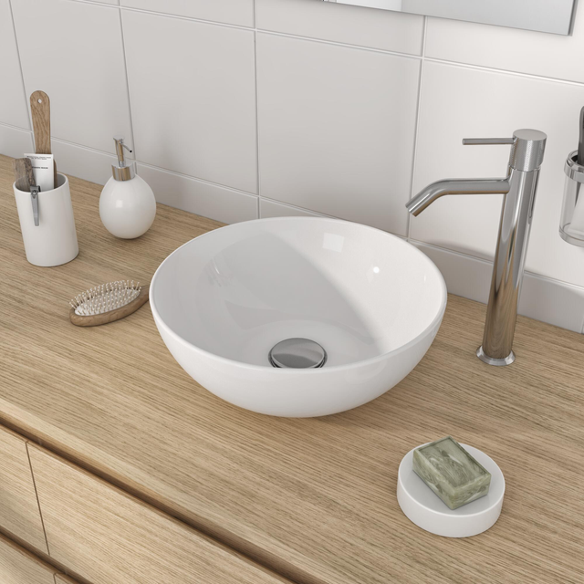 Vasque à poser céramique rond Essential H.12.5 x Diam.33 cm blanc brillant