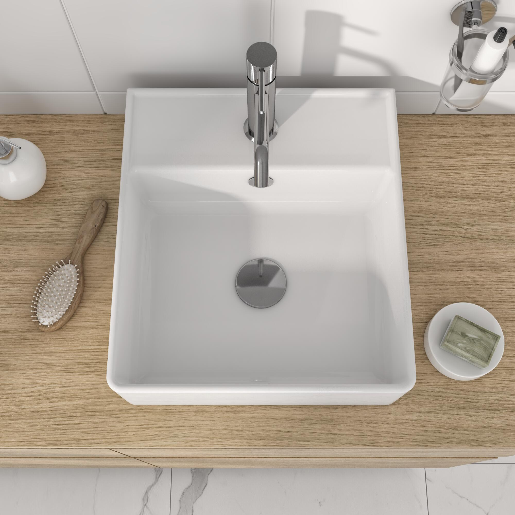 Vasque à poser céramique carré Square l.37 x P.42 cm blanc brillant - 7