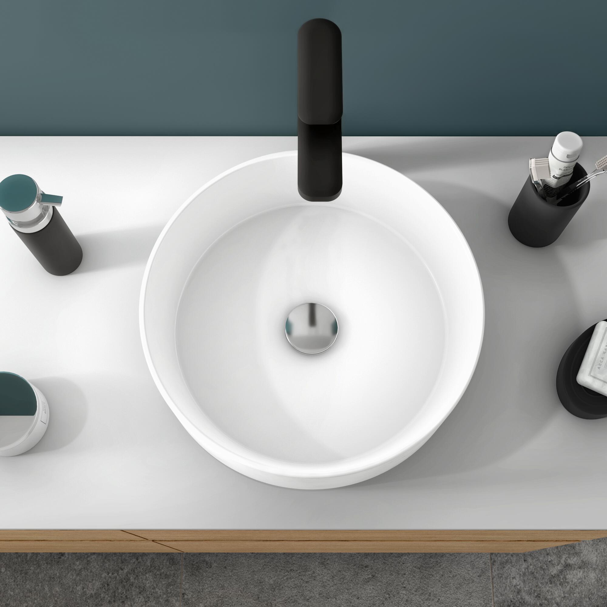 Vasque à poser céramique rond Studio H.12 x Diam.37 cm blanc brillant - 5