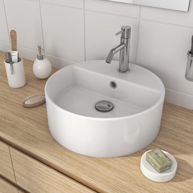 Vasque à poser céramique rond Easca H.14.5 x Diam.41 cm blanc brillant