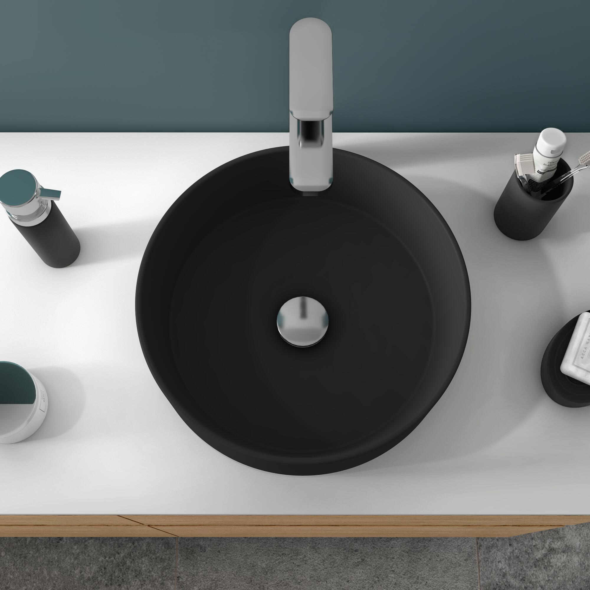Vasque à poser céramique rond Studio Diam.37 cm noir mat - 6